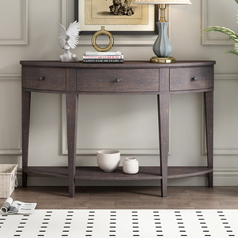 Modern Curved Console Table Sofa Table, Dark Brown