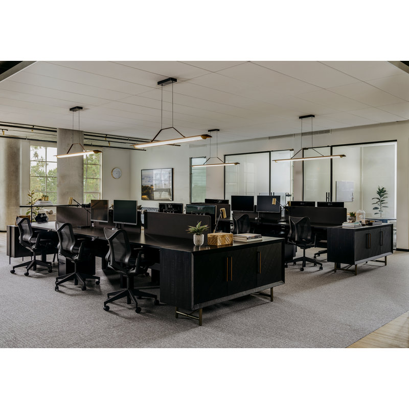 Penna Linear LED Pendant, 7.7" H x 64.5" W x 2.3" D, 2700K Warm White Bulb Temp, 277V, Brass/ Dark Walnut