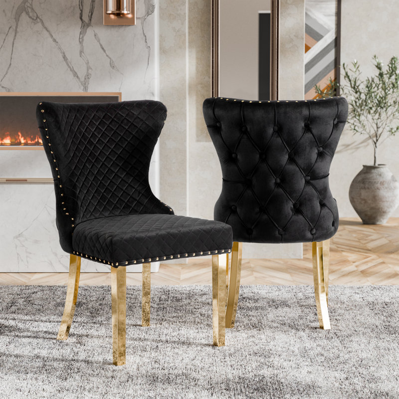 Chaises d'appoint rembourrées Monroe, Doré, Noir, noir, noir, noir