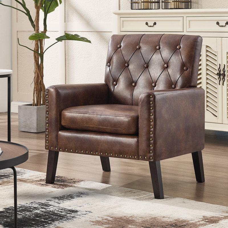Retro Faux Leather Club Chair - Mid Century Modern Style For Office & Living Room, Brown