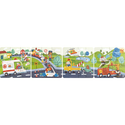 Hape: Rescue Vehicles Puzzle - 4 Puzzles In 1, 9-20pcs Each, 12 Storytelling Tiles, Oversized Pieces, Create Scenes & Create Stories, Kids Ages 3+