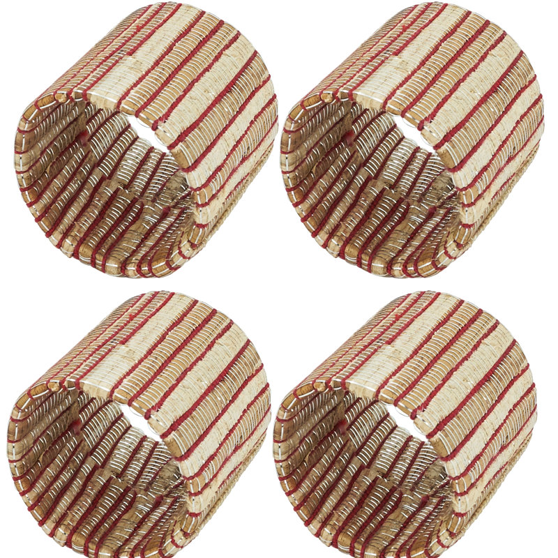 Rust Woven Water Hyacinth Napkin Rings Set of 4
