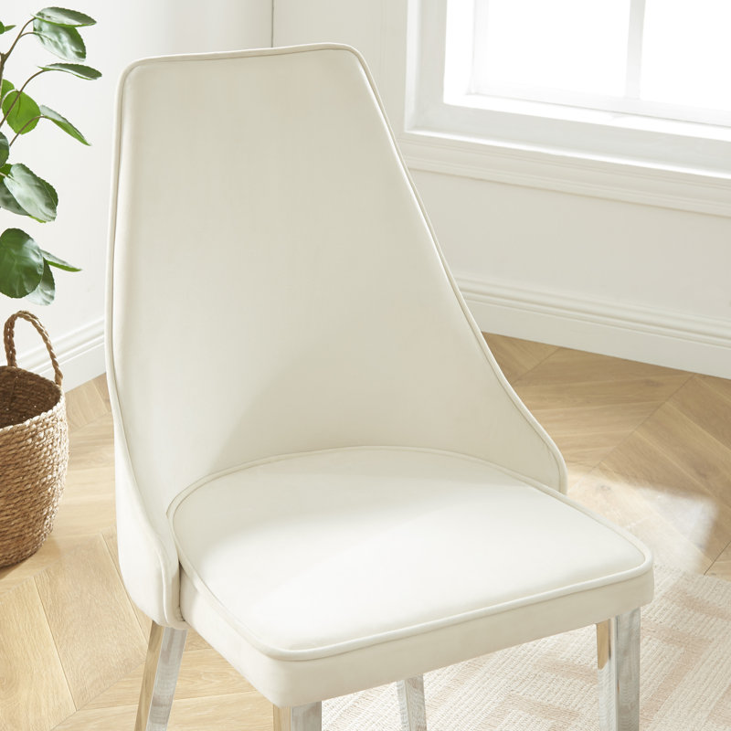 18'' H Upholstered Metal Side Chair, Beige, Silver