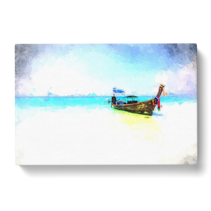 Long-Tail Boat In Thailand - Wrapped Canvas Painting, 35cm H x 50cm W x 3cm D