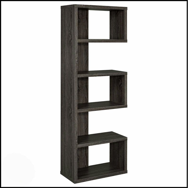 Bibliothèque patinée à 5 tablettes avec charme rustique et beaucoup de rangement, parfaite pour les espaces modernes et contemporains.