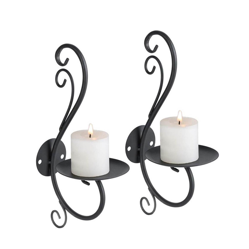 2 Piece Metal Wall Wall Sconce Set, Black