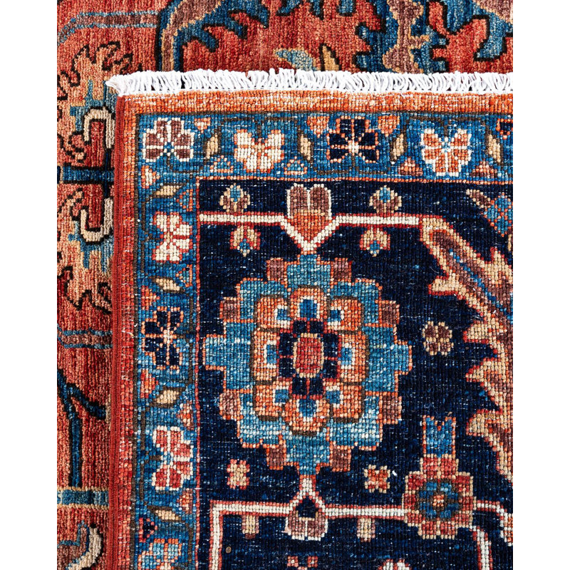 Hand-Knotted Red Geometric Wool 8' x 10' Area Rug