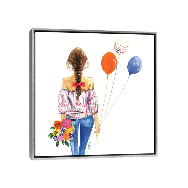 « balloon fille » par rongrong devoe-print, H 26 po x l 26 po x P 1,5 po, Toile avec cadre argenté