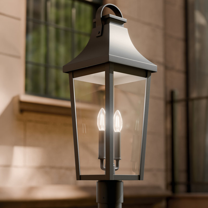 Lampadaire d'extérieur 2 lumières avec verre transparent noir texturé 25,25 "Cleary, Noir texturé