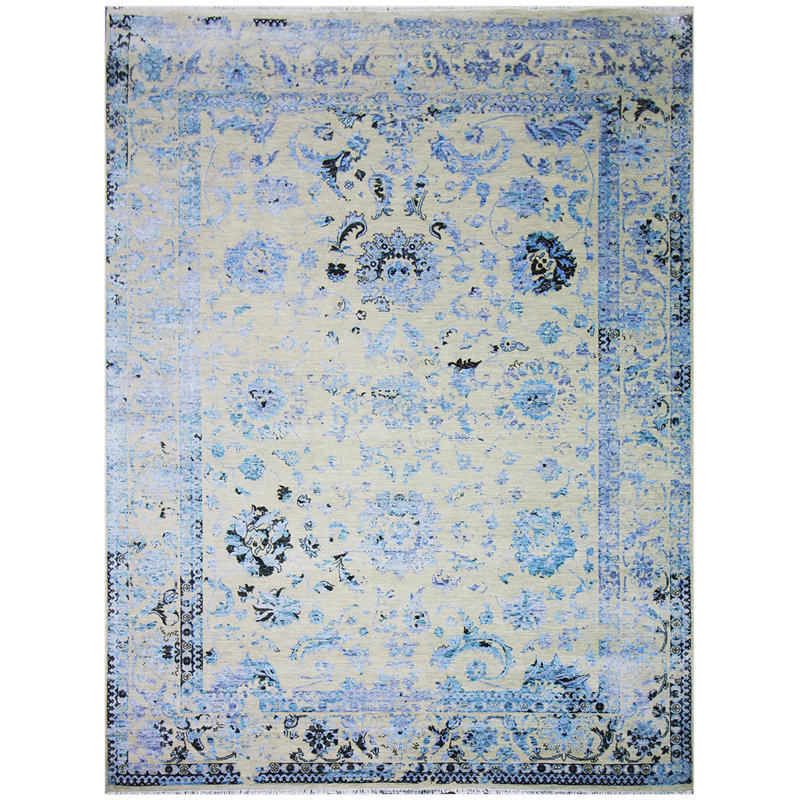 Oriental Area Rug in Silver, Rectangle 9' x 12'