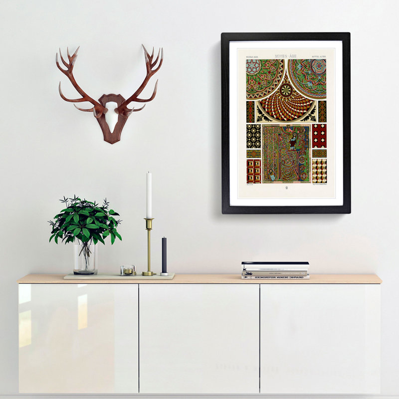 Middle-Age Pattern by Albert Racinet - Picture Frame Painting Print, 65cm H x 48cm W x 2cm D, Black Framed