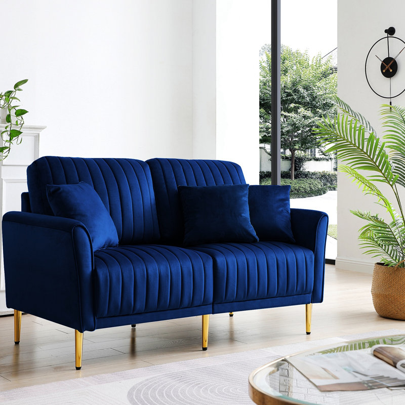 57.11'' Velvet Sofa Modern Sofa Velvet Loveseat Couches, Velvet Blue