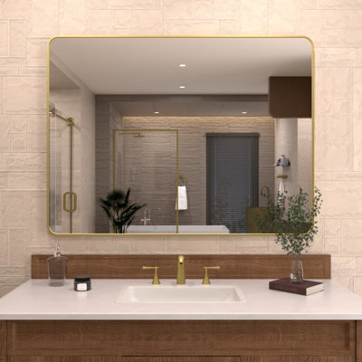Cosy 48 in. W x 36 in. H Rectangular Modern Framed Wall Bathroom Vanity Mirror in Brushed Gold