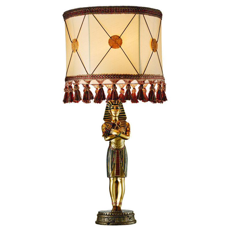 Egyptian King Tutankhamen Gold Sculptural Table Lamp with Fabric Shade