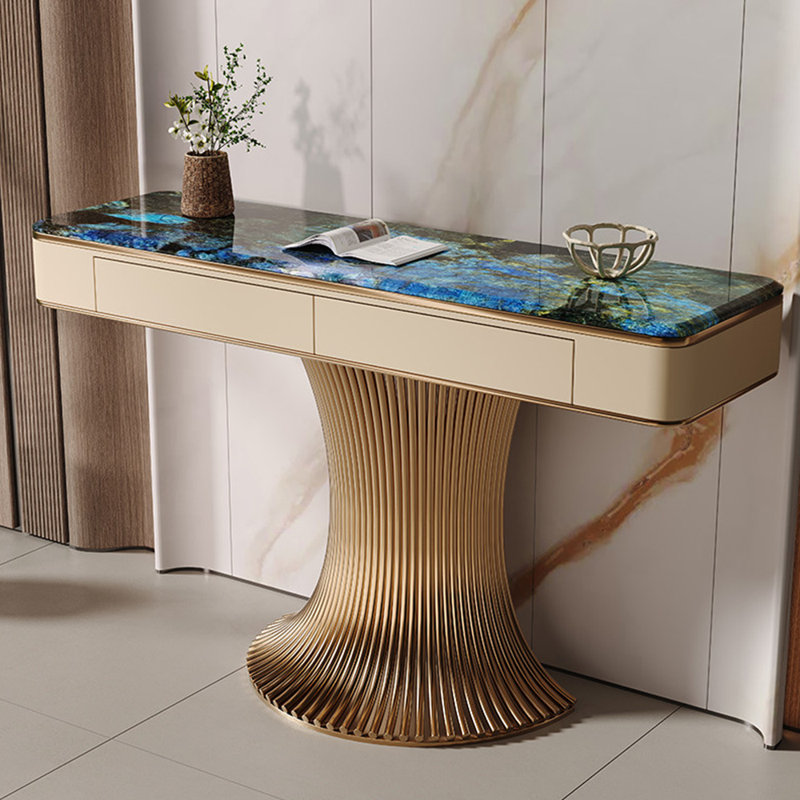 Console moderne moderne de luxe simple, H 33,5 po x l 63 po x P 13,8 po, Doré
