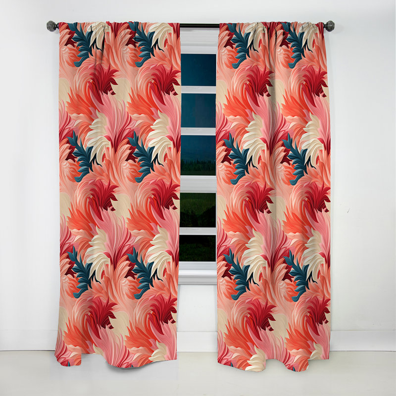 Motif tropical corail - Rideau floral - Rideau occultant floral - 1 panneau, L 52 po x L 120 po