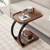 C Shaped Side Table With Wheels, Modern C Table End Table For Sofa And Bed, Small Couch Tables That Slide Under, Wooden C Shaped End Table For Couch, Coffee C Table For Small Space(Walnut)