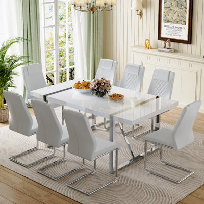 Ensemble de salle à manger pour 8 personnes Neithen, table de salle à manger rectangulaire moderne avec 8 chaises de salle à manger en similicuir de luxe