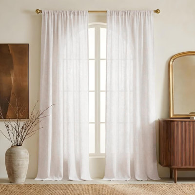 230GSM Natural Linen Curtains for Farmhouse 84 inch Length 2 Panels, Back Tab & Rod Pocket with Pleat Tab Semi Sheer Window Treatments Light Filtering for Bedroom, W52 x L84