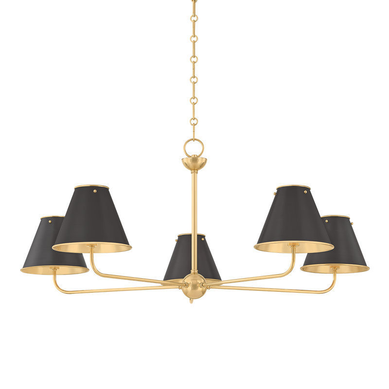 Burghley Linear in Aged Brass/Distressed Bronze by Mark D. Sikes, 5 Lights, 18.25" H x 43" W x 43" D, Black