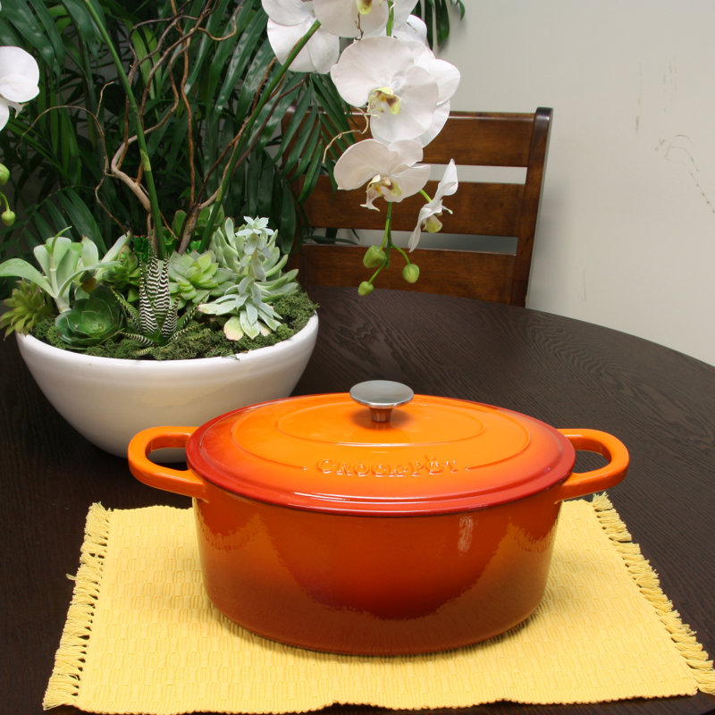 Crock-pot Artisan 7 qt. Non-Stick Cast Iron Oval Dutch Oven, Sunset Orange