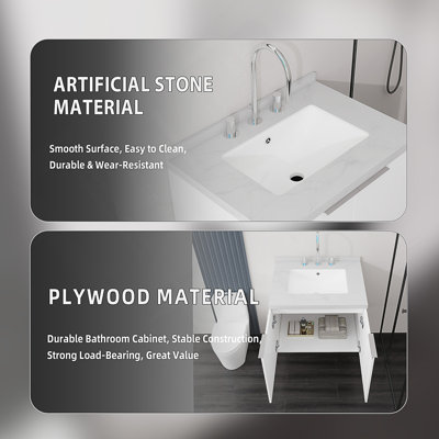 Meuble-lavabo flottant avec comptoir en marbre de culture et portes à fermeture en douceur