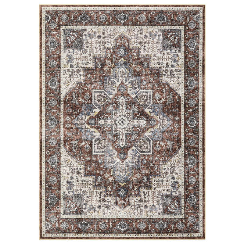 Machine Washable Vintage Rug Non Slip Rug Retro Floor Cover Foldable Carpet for Living Room Bedroom Playroom Dorm Home Office
