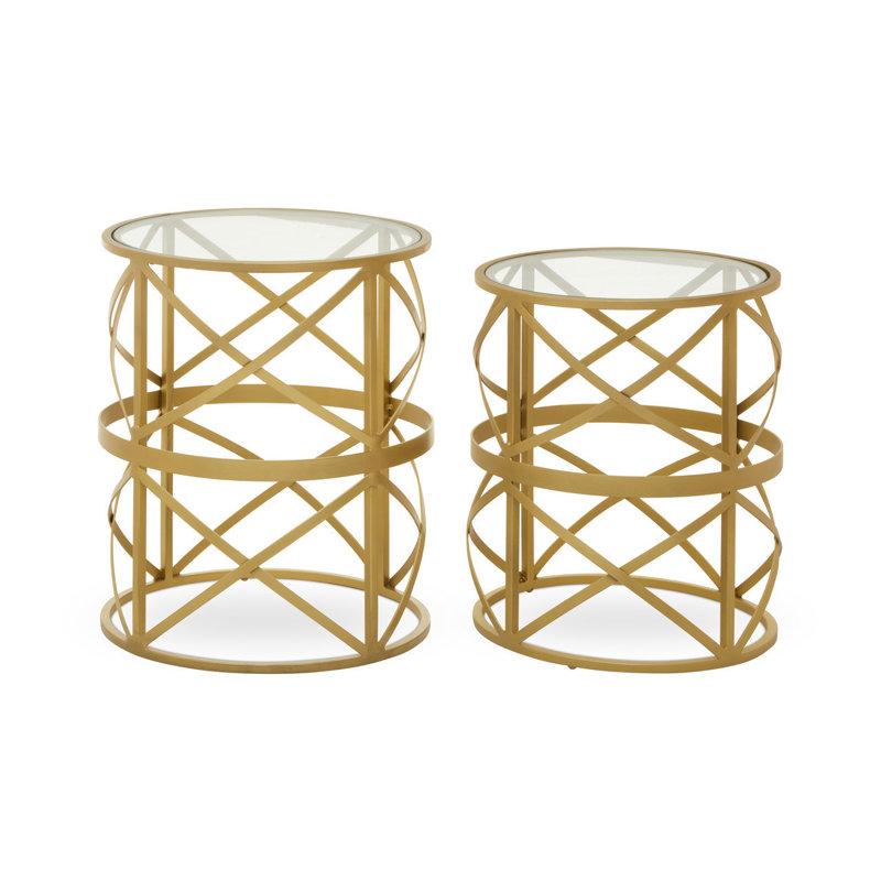 Amazigh Glass Top Frame Side Table Set