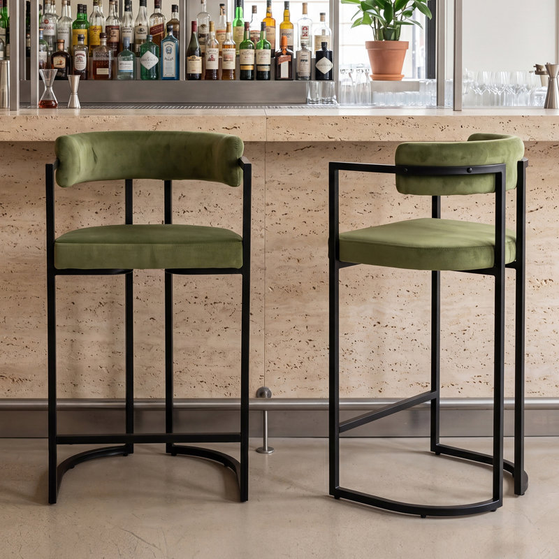 Beatryce Bar Stools Upholstered Counter Stool with Metal Frame Modern Bar Chairs for Kitchen Dining Room , Green