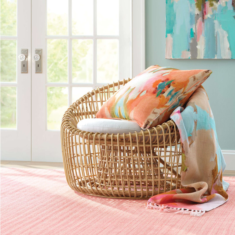 Herringbone Coral Handwoven Cotton Rug, Runner 2'6" x 12'