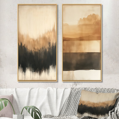 Ensemble d'art mural beige sur 2, formes modernes beige et noir, toile géométrique moderne