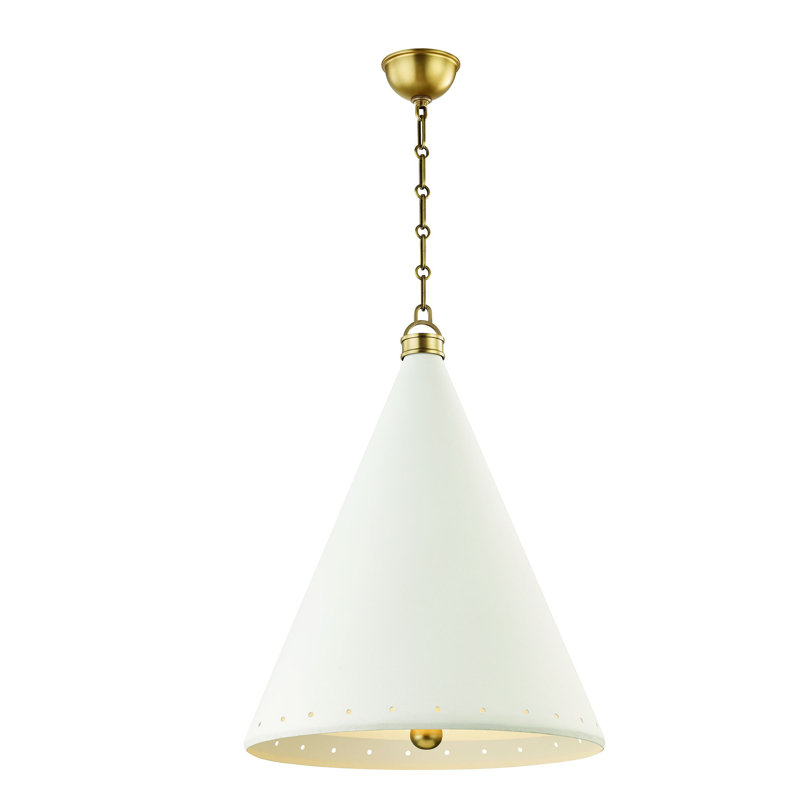 Elegant Buxton Large Pendant in White Plaster and Aged Brass