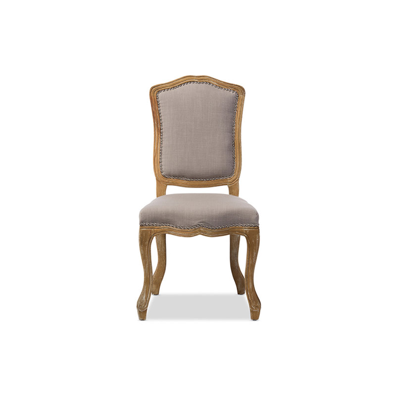 Elegant Beige Linen and Weathered Oak Parsons Side Chair
