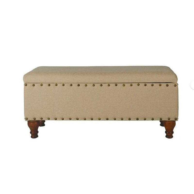 Banc de rangement rembourré Collantes, Têtes de clou en laiton brossé/brun clair