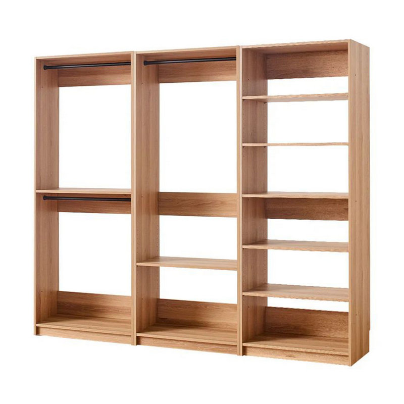 Dee Modular Closet System, 3 Clothing Racks, 6 Shelves In Oak Brown Wood
