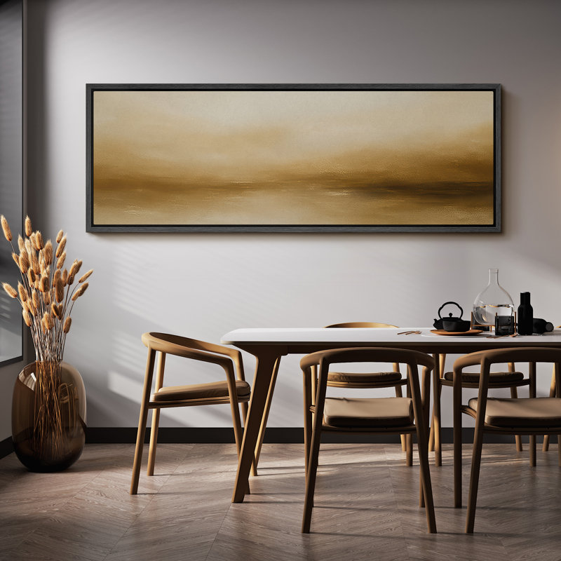 Large Framed Canvas Print Wall Art - Neutral Abstract Landscape Print for Minimalist Modern Wall Decor, 20" H x 60" W, Black