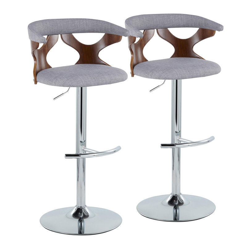 Gray Adjustable Swivel Barstool with Walnut and Chrome Frame