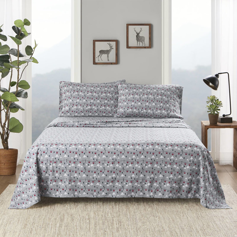 Drap-housse 4 pièces pour lit de skis 100% flanelle de coton gris