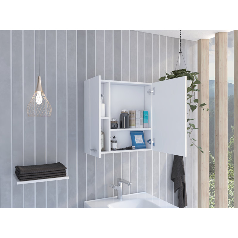 Kenya 1-Door Medicine Cabinet with Mirror, Four Internal Shelves, White