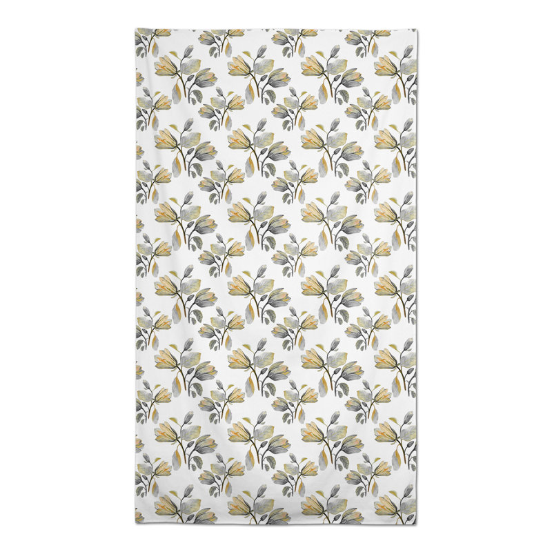 Watercolor Floral Blossoms Green 3 Tablecloth, Yellow