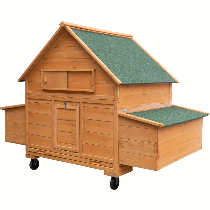 Poulailler sur roulettes, grand poulailler mobile en bois pour 6 à 8 poulets, cage à volaille extérieure avec nichoir, poulailler pour l'extérieur de la cour arrière