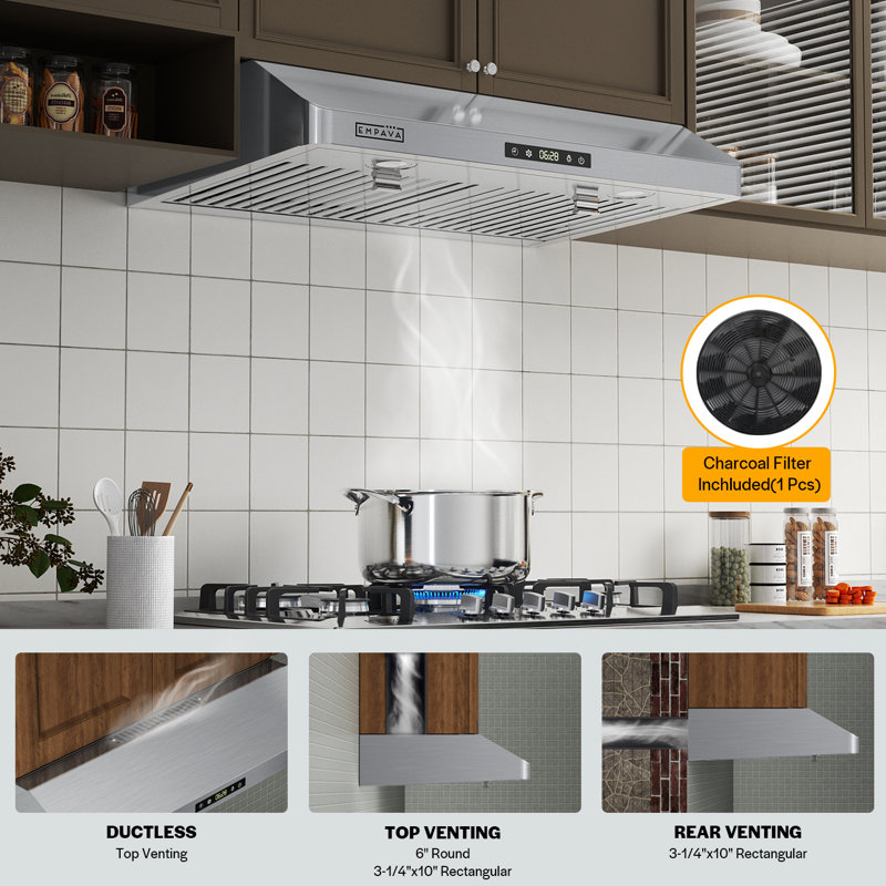 Ultrathin Series, 30 in. 300 CFM ETL Certified Ductless Under Cabinet Range Hood for Compact Kitchen with Soft Touch Controls - Carbon Filter – 3 Speeds Fans in Stainless Steel
