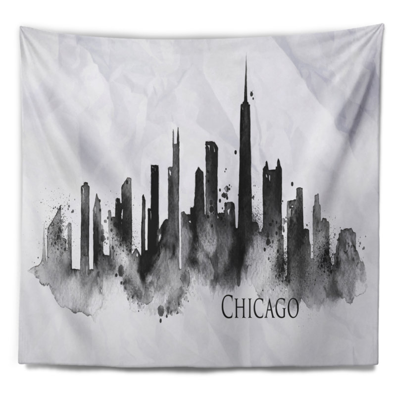 Cityscape Chicago Silhouette Tapestry, H 32 po x l 39 po