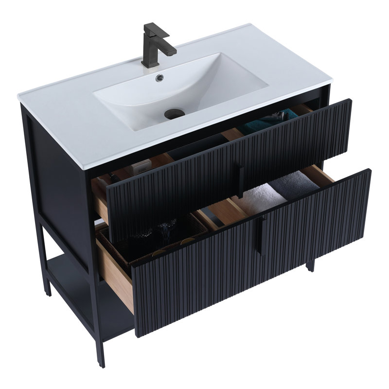  Meuble-lavabo moderne avec plateau en céramique blanche Serenity, Noir