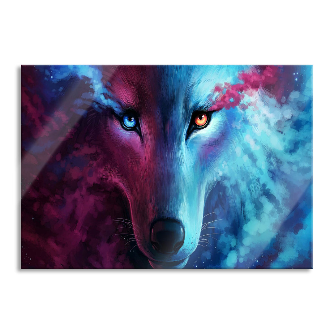 Glasbild Abstrakter Wolf mit rauchenden Augen