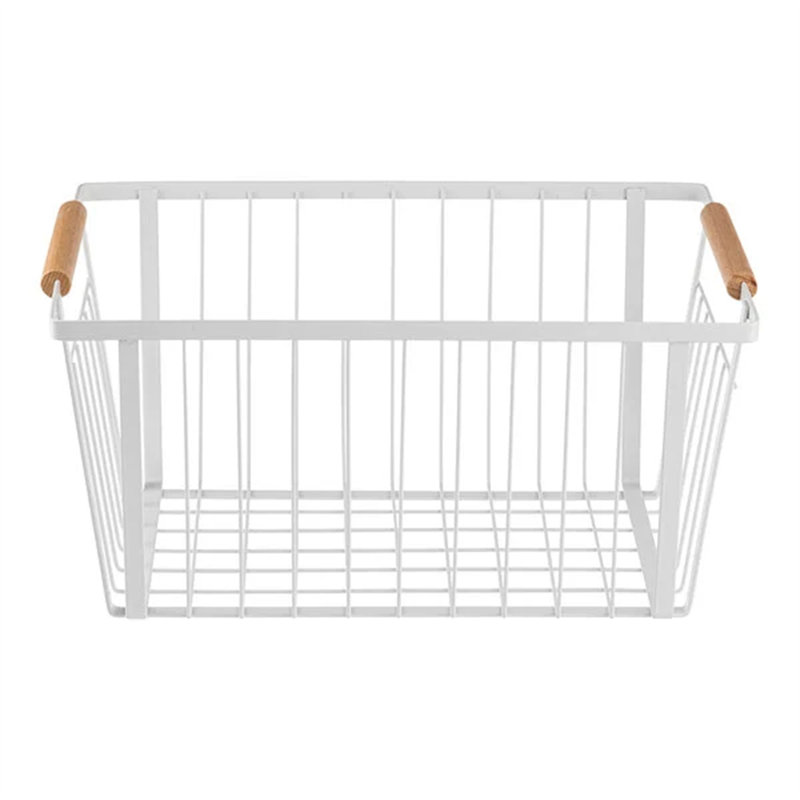 Tablecraft 14 1/2" x 10 1/4" x 7 1/4" White Stackable Powder-Coated Steel Storage Basket with Handles 11787 WS-80811787