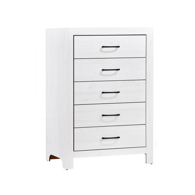 Commode de rangement blanche à 5 tiroirs avec quincaillerie noire 1 pièce