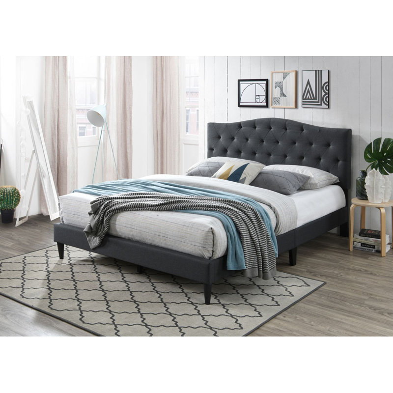 Lit plateforme tapissier Nathan, Gris anthracite, Grand