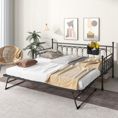 Rackers Twin Steel Metal Day Bed with Pop Up Trundle And Storage Bag