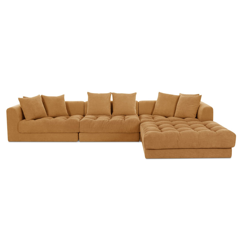 Davie Lounge Modular Sectional Olive, Yellow Polyester, 30.7" H x 147.5" W x 87" D